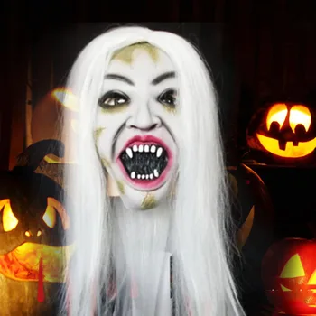 

White Hair Scary Mask Halloween Realistic Latex Masks Mascaras Cosplay Halloween Horror Weman Costume Masker Party Carnival Mask