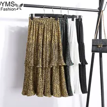 Весна осень Женская Корейская миди Женская плиссированная юбка Повседневная леопардовая юбка Женская Harajuku Kawaii высокая талия юбки