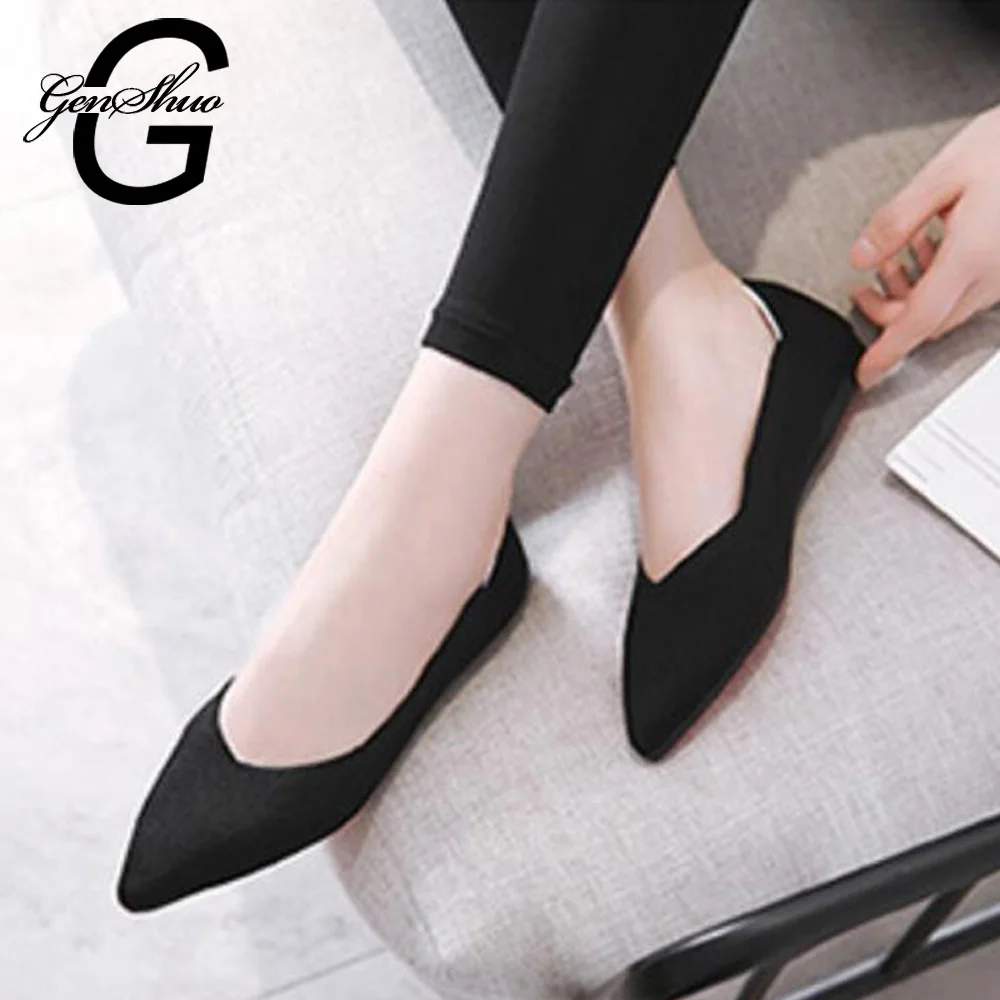 Goedkoop GENSHUO Nieuwe Herfst Casual Platte Schoenen Voor Vrouwen Ademende Comfortabele Zachte zolen Schoenen Wees Teen Platte Schoenen Vrouwen Ondiepe rood