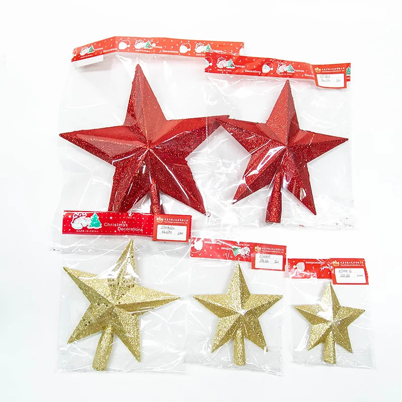 1Pc Red Gold Silver star Christmas Tree Topper Decoration Home Party Christmas Tree Decor Christmas supplies Five-pointed Star