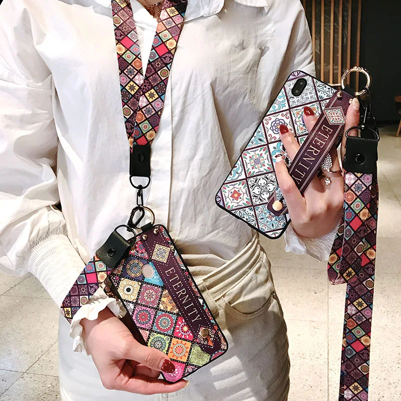 Fashion Plaid Style Wrist Strap Phone Case For iPhone X XR XS XS 5 SE 6