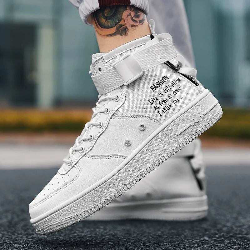 

Hot Flats Breathable Vulcanized Shoes for Male Autumn Footwear Men's Balck White Red Sneakers Fashion Men High-top Hip Hop Shoes