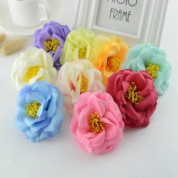 

100Pcs 8CM Silk peony Artificial Flowers cheap For Wedding home decor accessories stamen DIY Christmas wreath Fake plastic gifts