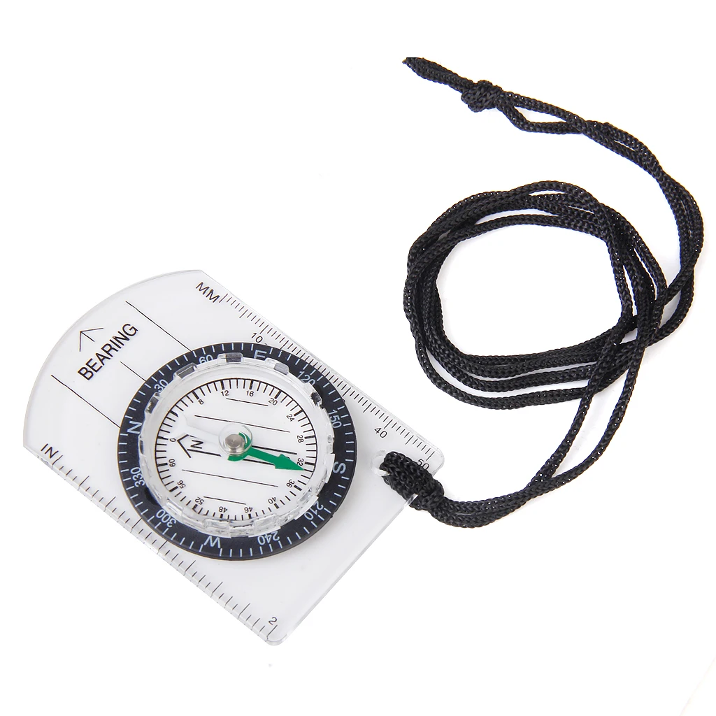 Plastic Camping Compass With Baseplate Map Reading Neck Strap Boating Hiking Outdoor Night Fishing Flying Backpacking Skiing