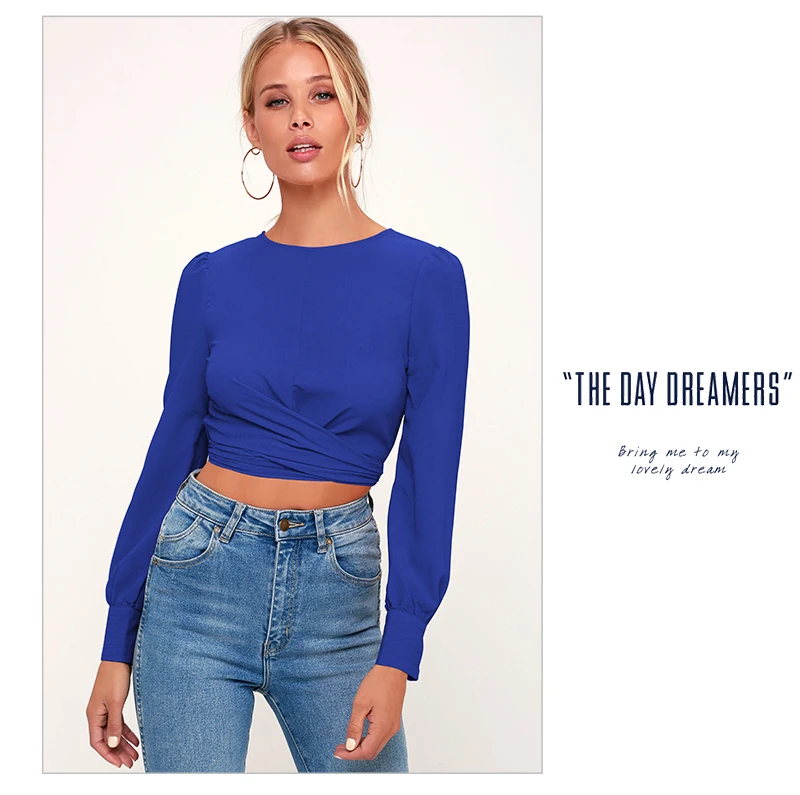 Backless Crop Top Mujer T Shirt Women Sexy Long Sleeve T Shirts Ladies Plus Size Tops Spring Short Tshirt Bandage Solid T-shirt  (11)