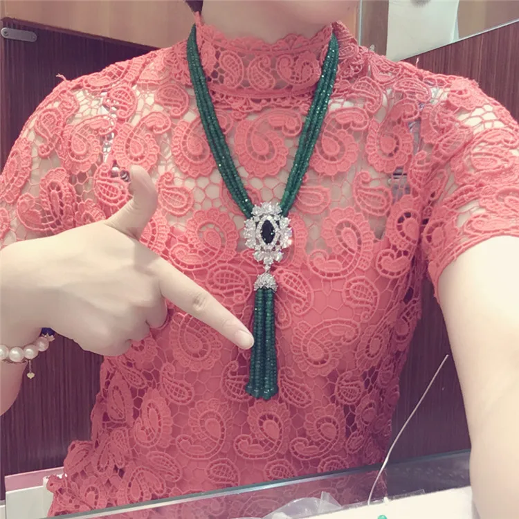 Дизайн микро/Циркон зеленый бисер кисточкой Мода ожерелье свитер цепь