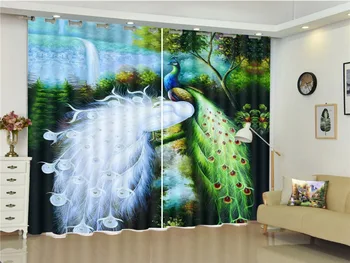 

Couple Peacock Animal Curtain In 3D Fantasy Landscape Living Room Bedroom Beautiful Practical Blackout Curtains