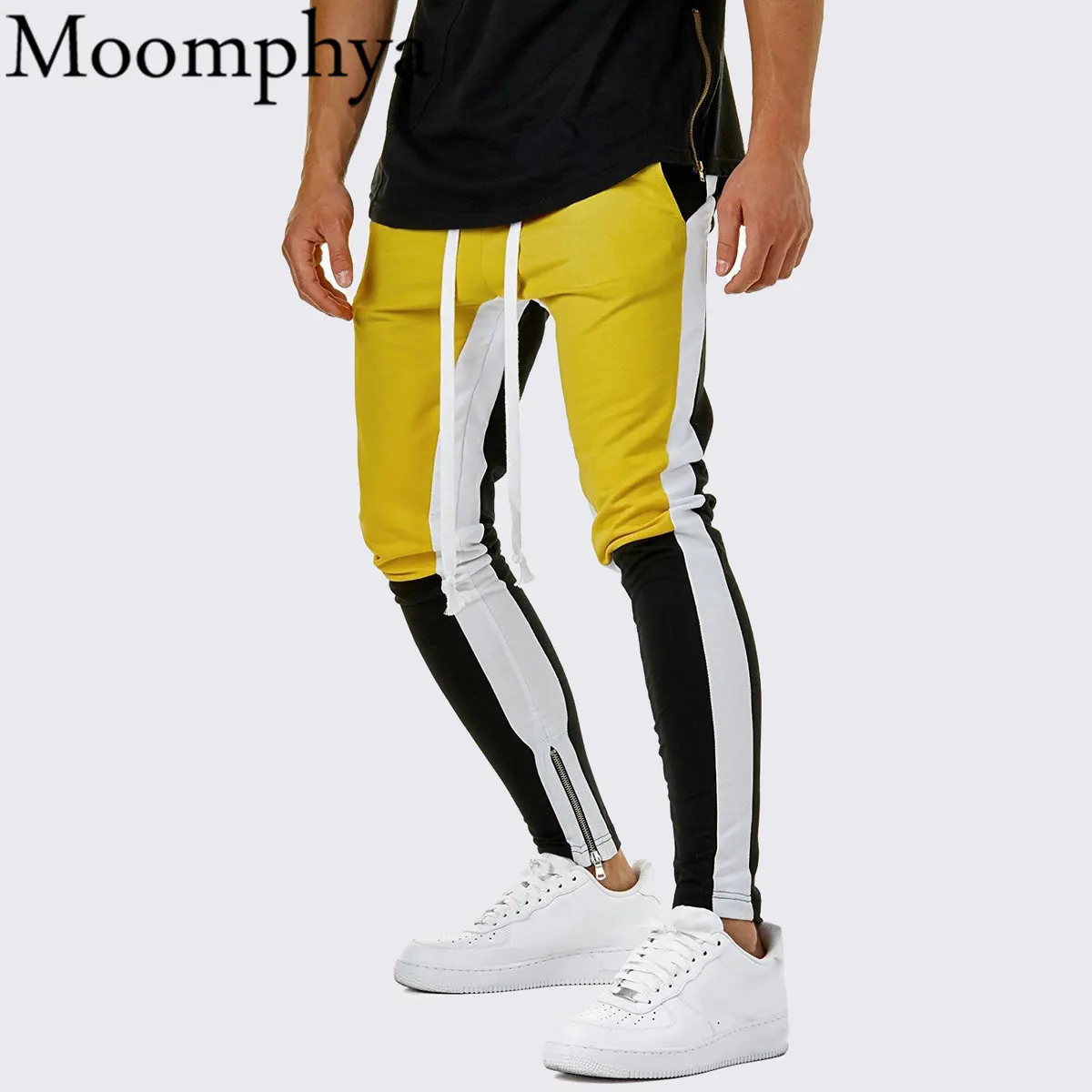 

2018 Stylish side zipper men joggers pants Streetwear hip hop sweatpants pantalon homme Slim Color block pants men trousers