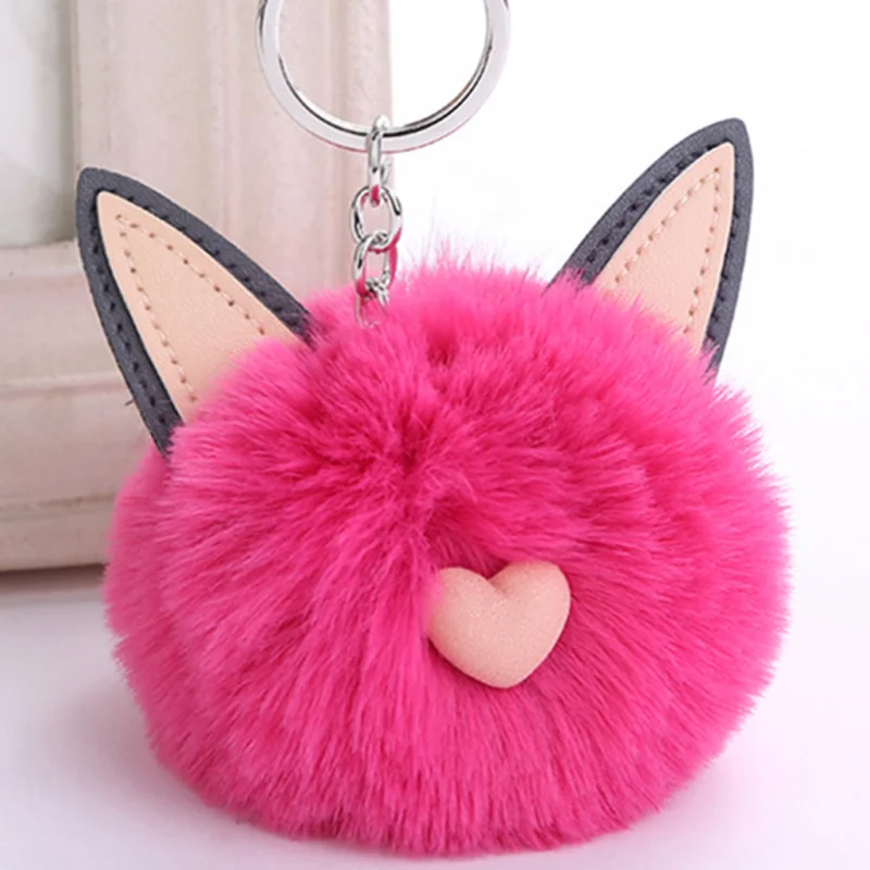 

Fashion Cute Cat Keyring Rabbit Fur Ears Key Chain Women Girls Soft Bags Hang Pendant New Key Rings