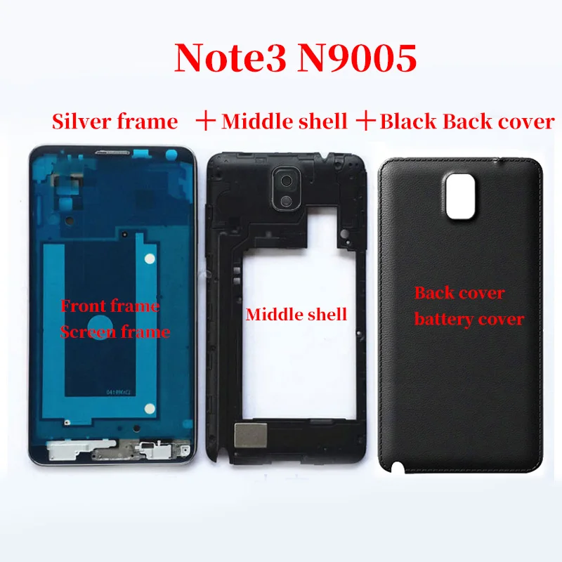 Для samsung Galaxy Note 3 N9005 N900 оригинальная задняя средняя рамка Корпус задняя крышка с объективом камеры стекло Note3 - Цвет: N9005SilveCover-3-B