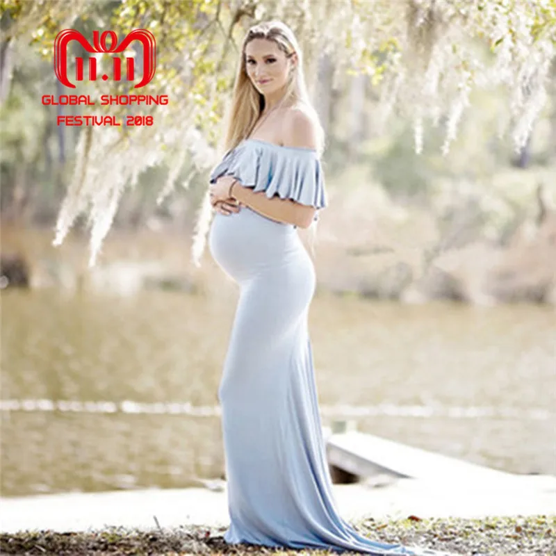 Puseky 2018 New Sheath Ruffle Collar Off Shoulder Sleeveless Maxi Long Elegant Maternity Dress Clothes For Photography Props Puseky 2018 New Sheath Ruffle Collar Off Shoulder Sleeveless Maxi Long Elegant Maternity Dress Clothes For Photography Props