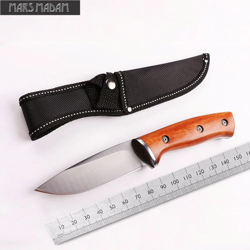 Дешевый Бесплатная доставка с деревянной ручкой с фиксированным лезвием нож Тактический охотничий нож Деревообработка Инструменты Подарочный нож