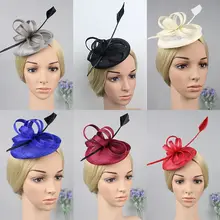 2016 Brand Classic Feather Fascinator Top Hat Wedding Party Women Bridal Sinamay Hairwear Red,Royal Blue Ivory,Wine,Gray Colo