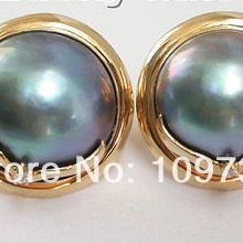 Ry00178 Slap-до 19 мм реал Южного Моря черный Mabe Жемчужные Серьги