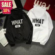 Распродажа, осенняя Женская куртка-бомбер с капюшоном и надписью «WHAT YOU back», пальто бойфренда в стиле панк с длинным рукавом, свободная ветровка