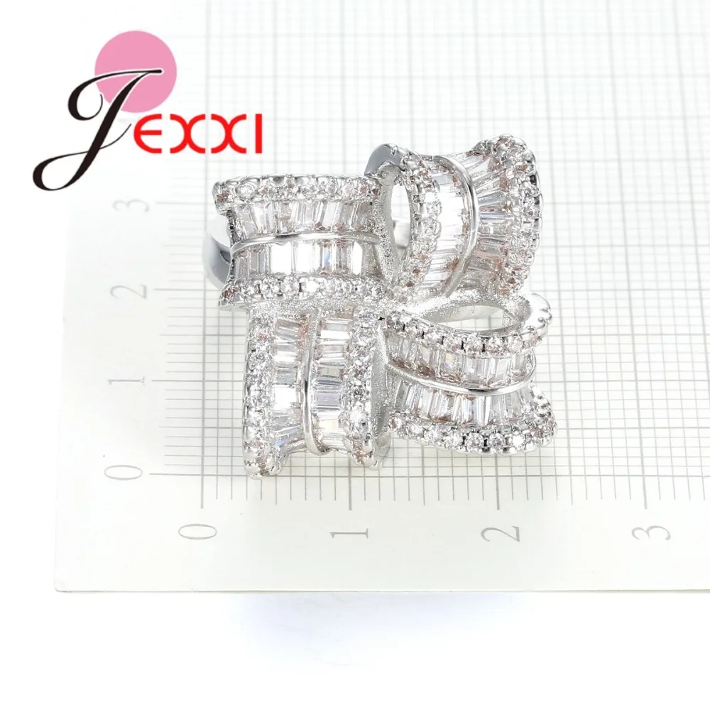 JEXXI High Quality 925 Sterling Silver Jewelry Women Personalized Flower Finger Ring for Wedding Bridal Crystal Anillos