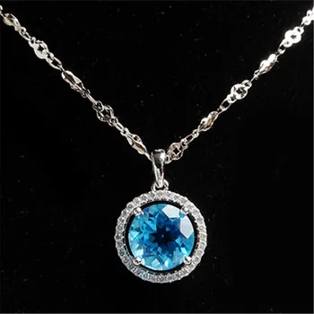 

Fashion Zircon Jewelry Pendant For Necklace Charms Suspension Natural Blue Round Crystal Pendant