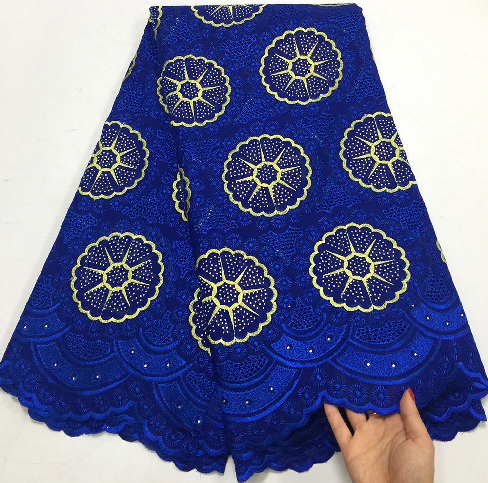 

2019 Royal blue High Quality African Swiss Volie Lace Fabric Wholesale French Stones Lace Fabric For Nigeria Wedding Dress