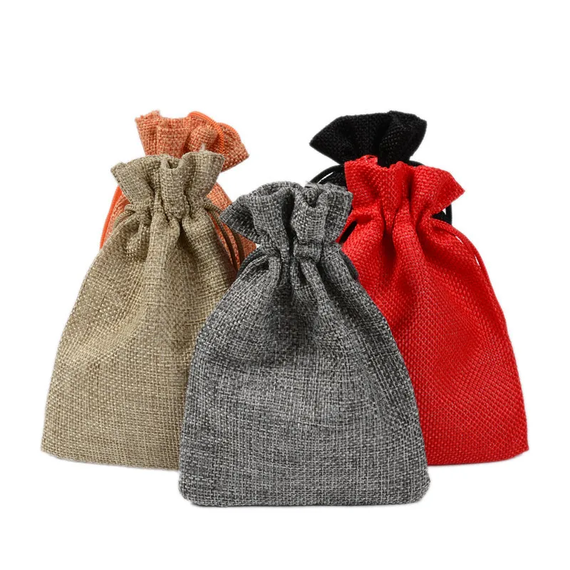 Hot 1PCS Linen Jute Drawstring Pouch Cotton Mix Color Packages for Packaging Gift Wedding Party Christmas Candy Bags (5 Size)