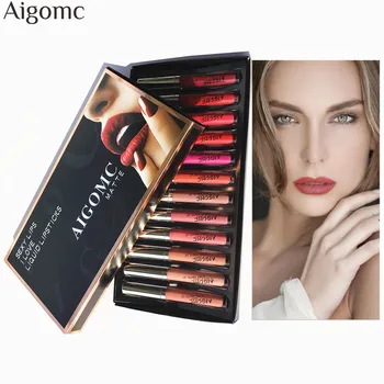 

AIGOMC 12Pcs/Set Matte Long-Lasting lip gloss Waterproof 12 Colors Beauty Lips Makeup Lipstick liquid Set