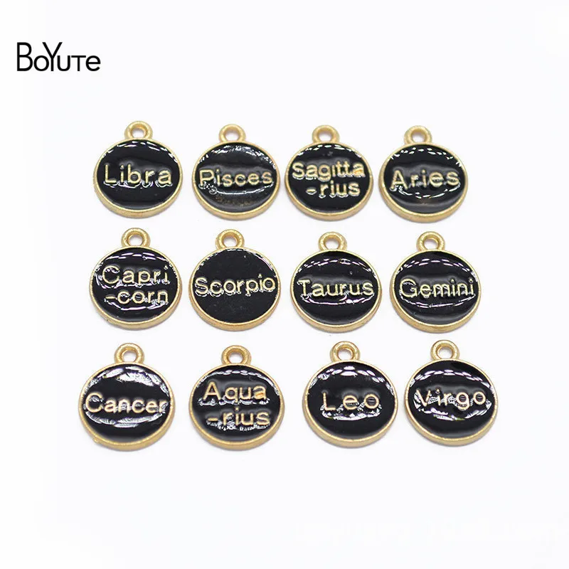 BoYuTe (12 PiecesSet) Metal Alloy Black Enamel Zodiac Signs Charms Pendant Diy Hand Made Jewelry Accessories (1)