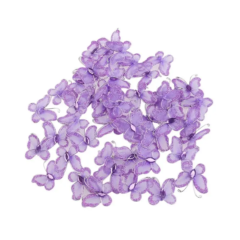 

50pcs Blue Wired Mesh Stocking Glitter Butterflies with Gem wire mesh glitter butterflies