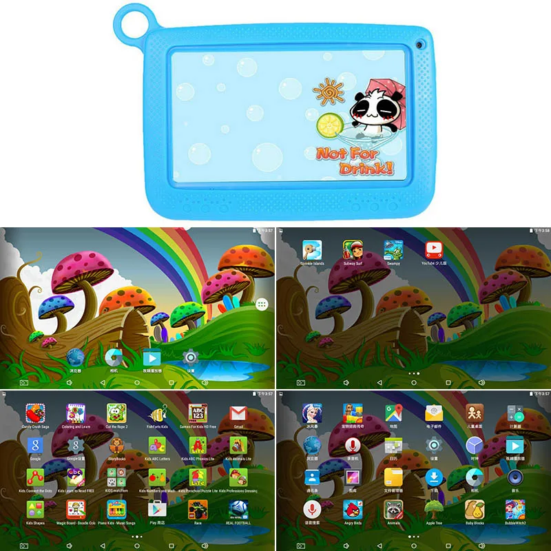 

New 7Inch Kids Tablet PC Quad Core 1GB ARM 8GB ROM WiFi Android 4.4 HD Dual Camera With Silicone Case DOM668