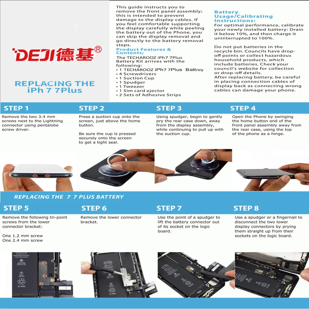 DEJI литий-полимерный аккумулятор высокой емкости для iPhone 7 P/7 Plus Замена реальная 3410 мАч внутренняя батарея лучшее качество