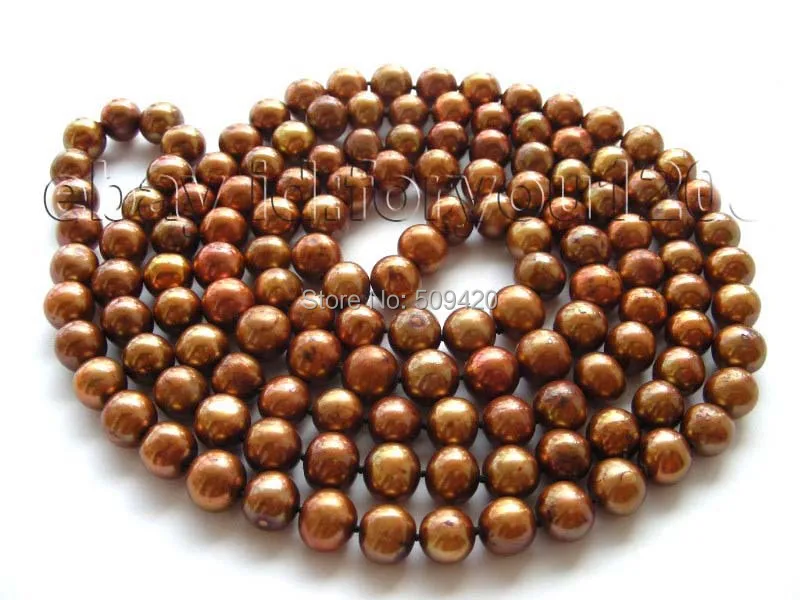 

Free Shipping >>>>51" Genuine Natural 10mm Coffee Round Pearl Necklace