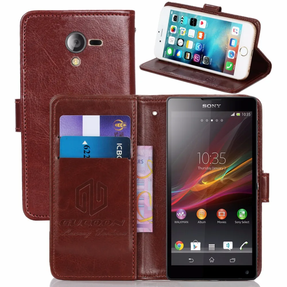

GUCOON Vintage Wallet Case for Sony Xperia ZL L35h 5.0inch PU Leather Retro Flip Cover Magnetic Fashion Cases Strap