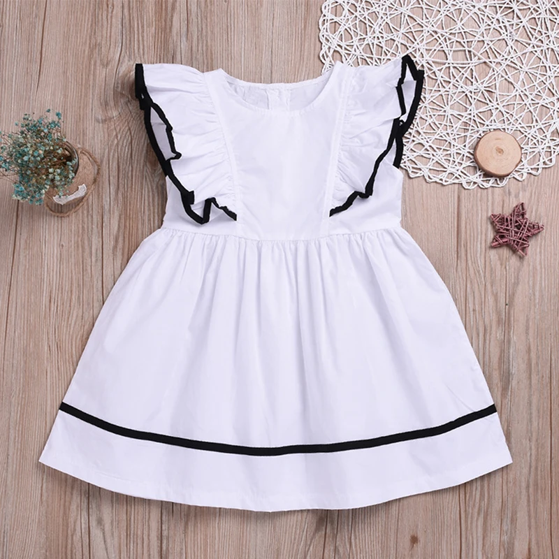 

Girls College style Dress 2019 Summer Kids Sleeveless Back Button Princess Dresses Children Clothing Girls Dress For 3-7Y