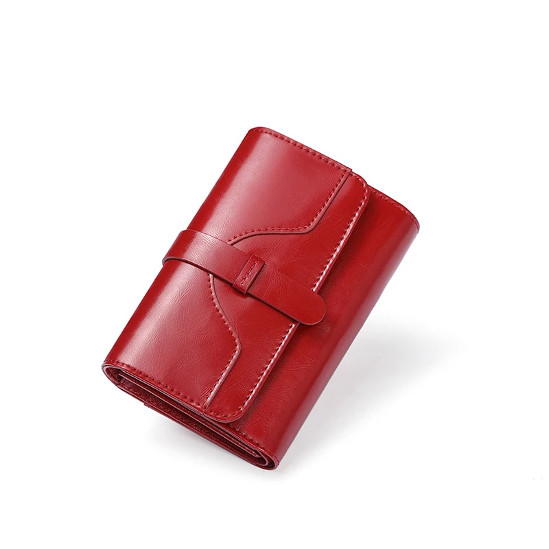 Высококачественный Женский кошелек из натуральной кожи, короткий маленький кошелек для монет, Модный женский клатч, Ретро стиль, 3 сложения, женский кожаный кошелек Rfid - Цвет: Бургундия