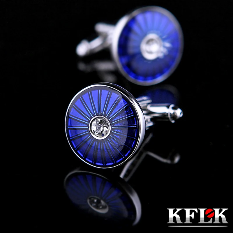 

KFLK Jewelry Fashion French Shirt cufflinks for mens Brand Crystal Cuff links Wholesale Button Blue High Quality Free Shipping