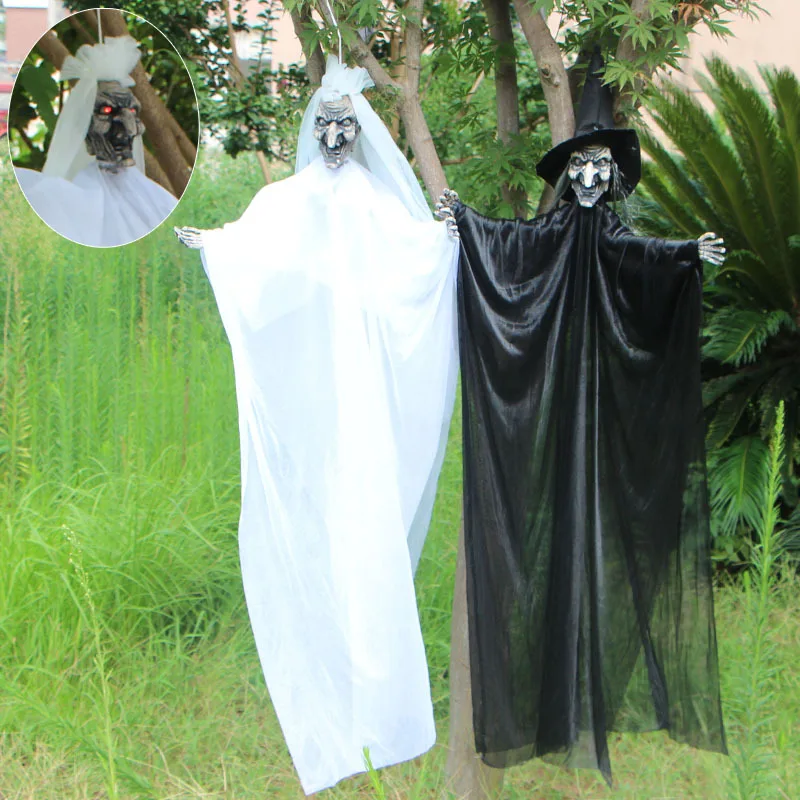 

Halloween Hanging Ghost Black and White Large Voice Control Electric Tricky Toys Witch Haunted House Halloween Party Decorations