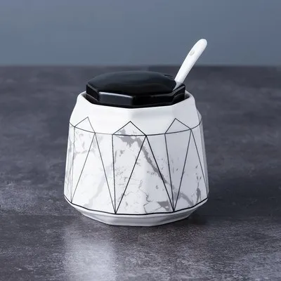 Kitchenware supplies ceramic marble spice jar sugar cans geometric pattern olive oil vinegar bottle kitchen cooking tools - Цвет: 1pcs-k