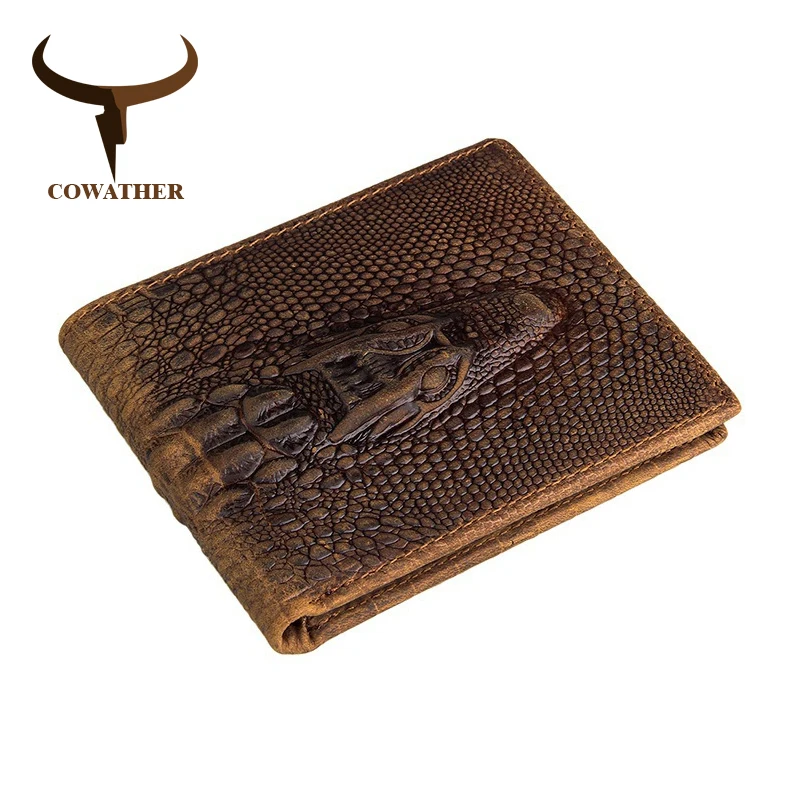 COWATHER 100 top quality cow genuine leather men wallets alligator style vintage wallet