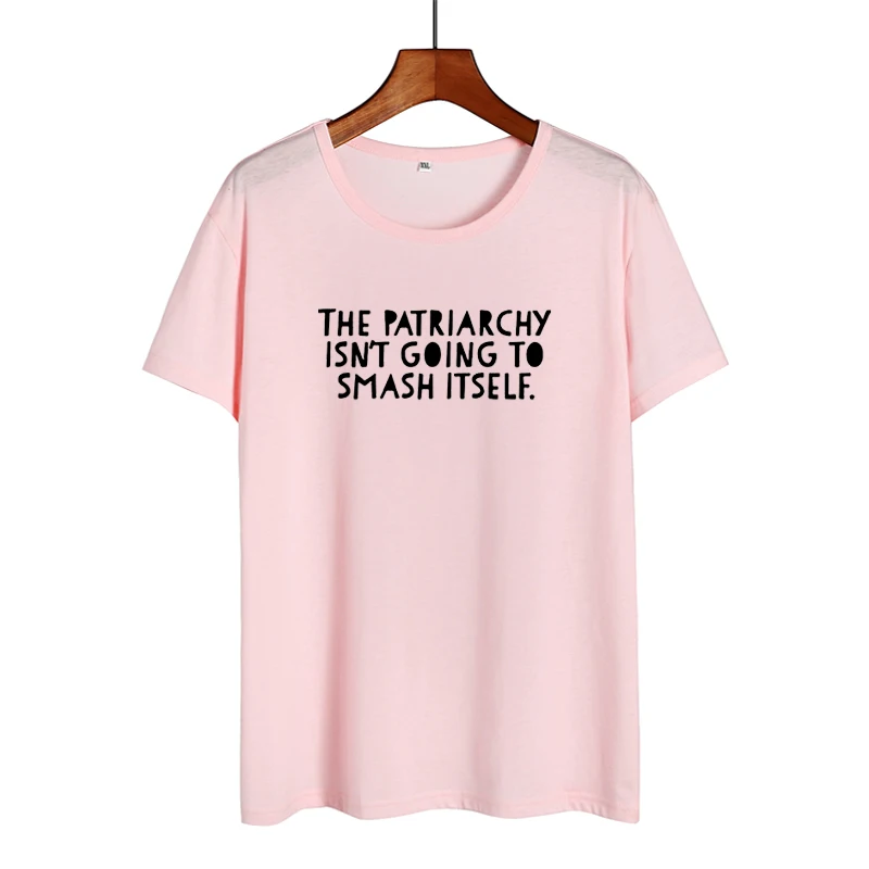 Феминизм лозунг патриарх не будет разбивать себя забавная фраза футболки женские хипстерские футболки Харадзюку С буквенным принтом - Цвет: pink-black