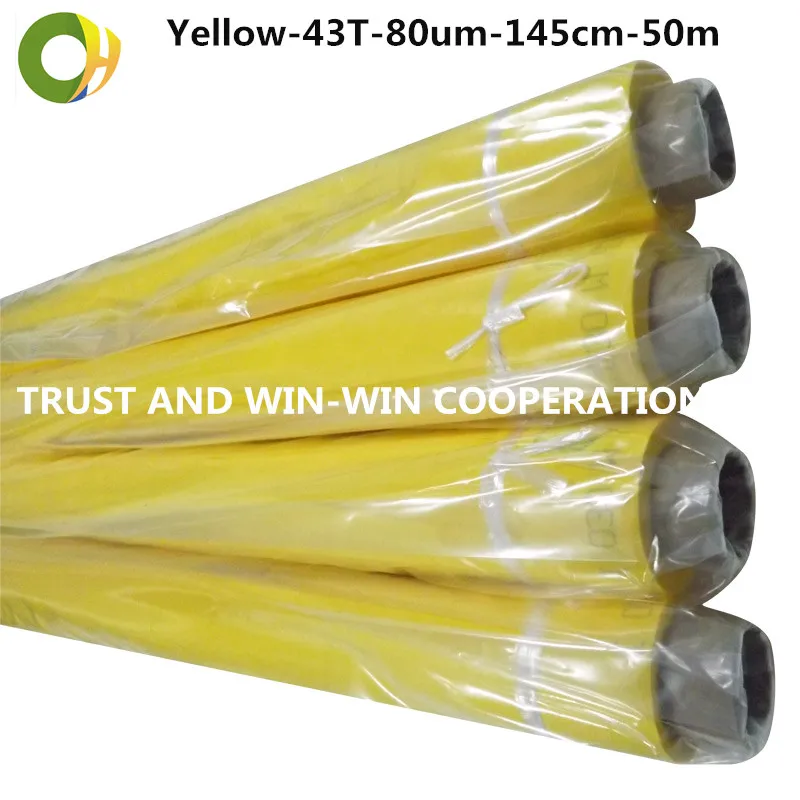 

Free Shipping ! Yellow 43T-80um-145cm-50mts Screen Printing Mesh/ Polyester Fabrics