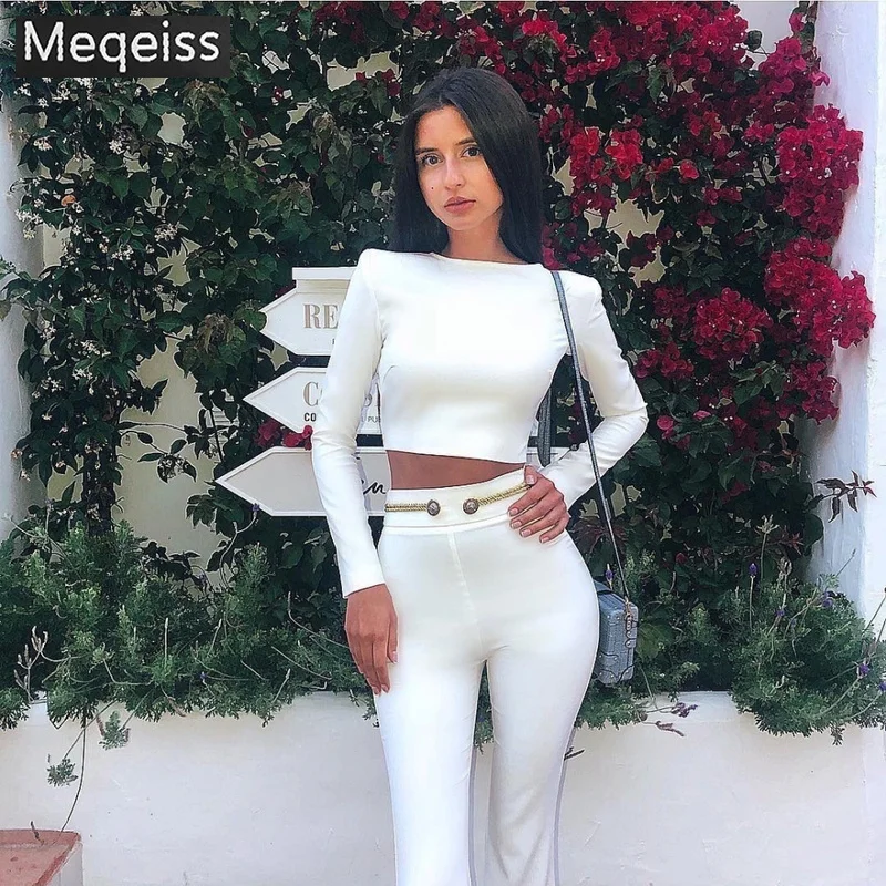 

2019 Summer Women Club Bandage Sets Vestidos White Tops&Pant 2 Two Pieces Set Night Out Celebrity Evening Party Sets wholesale