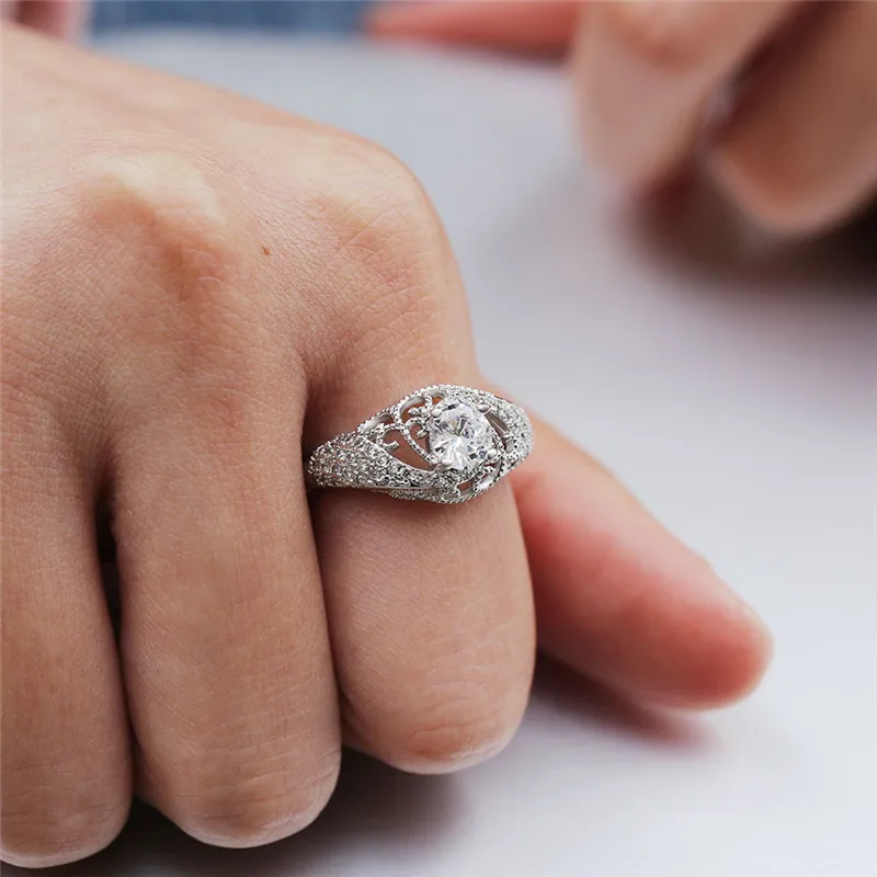 NEWBUY Classic Women Wedding Ring Silver Color AAA+ Cubic Zirconia Ring Female Engagement Jewelry Valentine's Day Gift