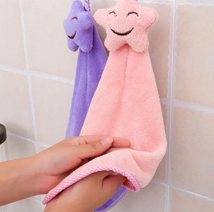 1PC Soft Plush Fabric Cartoon Hand Towel Hanging Wipe Bathing Towel Nursery Kids Baby in Hand