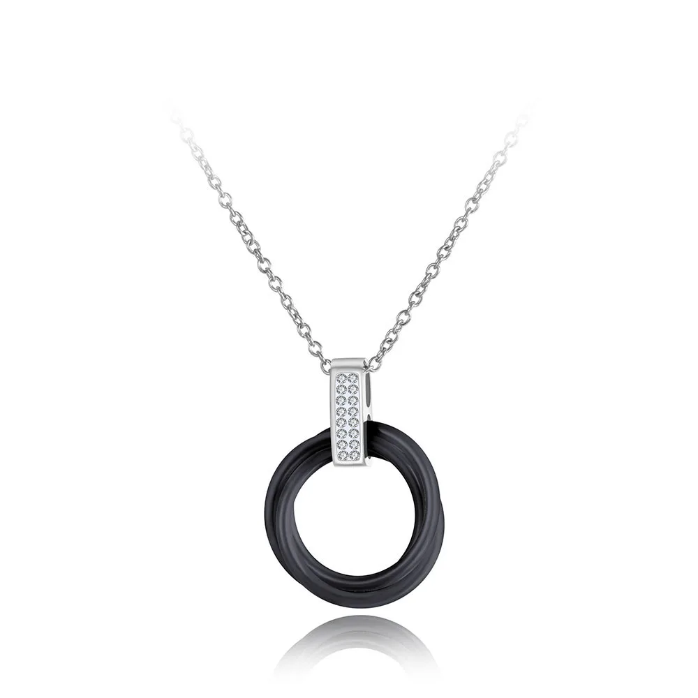 Lokaer, титановая нержавеющая сталь, черный/белый керамический Кристалл, подвеска, ожерелье s, ювелирное изделие, колье, свадебное ожерелье для женщин N19087 - Окраска металла: Steel Black