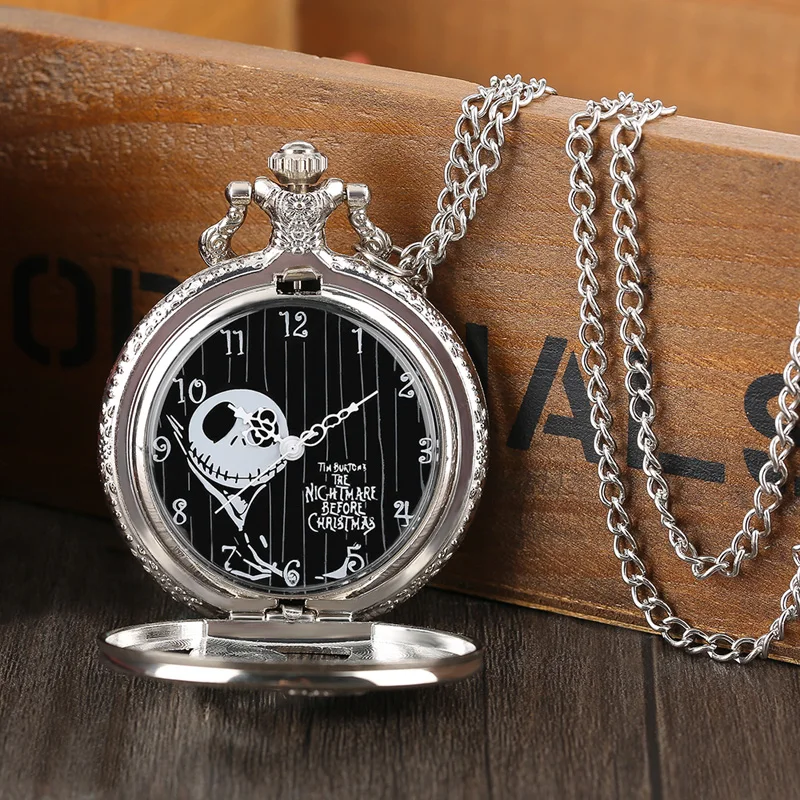 

Tim Burton's The Nightmare Before Christmas Quartz Pocket Watch Analog Necklace Pendant Chain Mens Womens Xmas Gift Relojes 2019