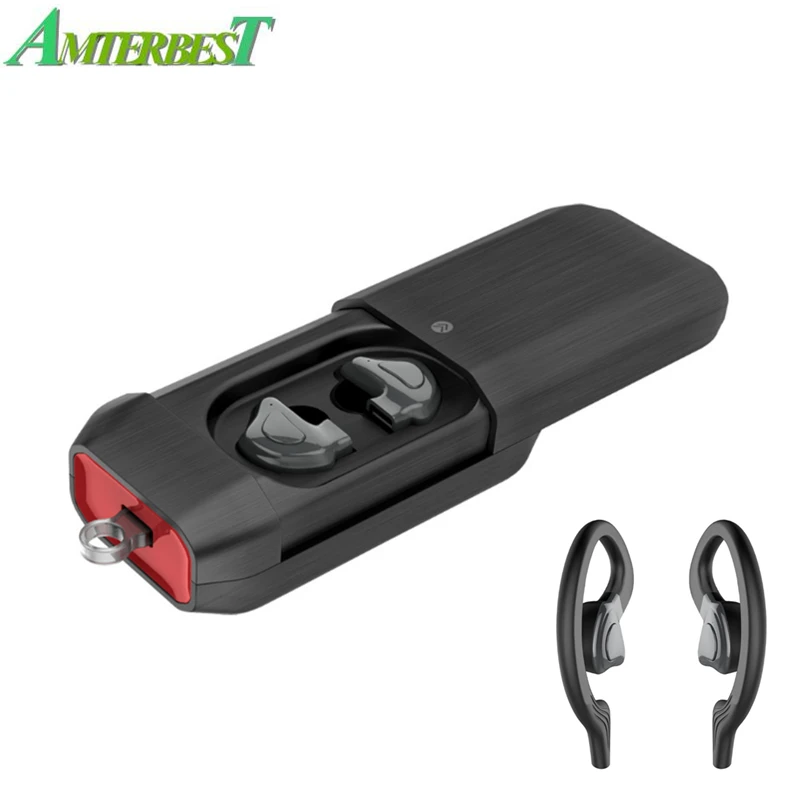 

AMTERBEST TWS Q9 Wireless Bluetooth Headset with Charge Champer To Cell Phone Headphones HD Stereo Earphones for IOS Android