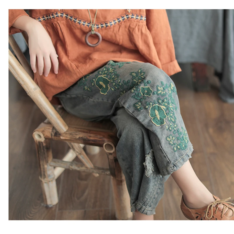 Mom jeans embroidered denim pants trousers boyfriend jeans for women Japanese style ladies jeans female 2018 new KK2698 X