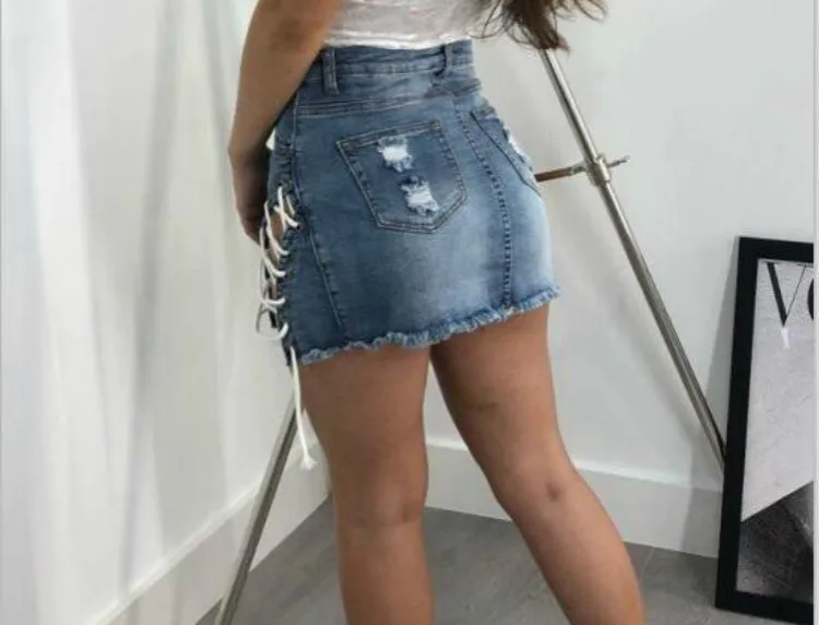 BOoDinerinle плюс размеры джинсовая юбка высокая талия джинсы для женщин Повседневная повязки Сексуальная Короткая юбка для синий мини лето 2019