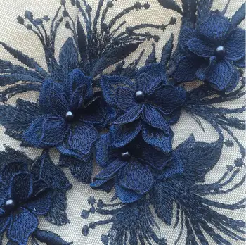 

1PC Ivory/Cameo/Black/Red /Champange Beaded Lace Applique Embroidered Lace Trims Wedding Dress Patches Sew On Lace Accessories