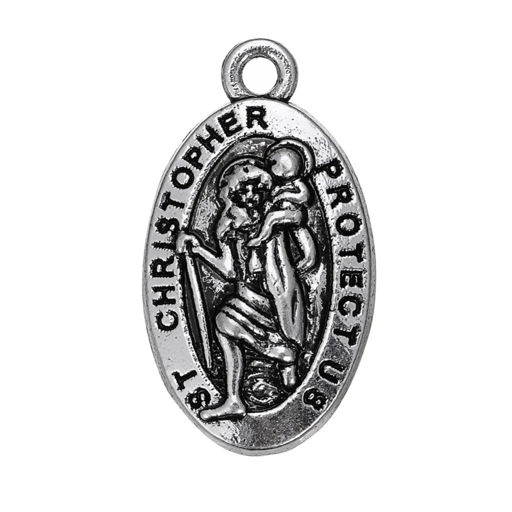 Dawapara antique silver plated religious Pendants engrave message with St Christopher protect us charms for DIY jewelry making