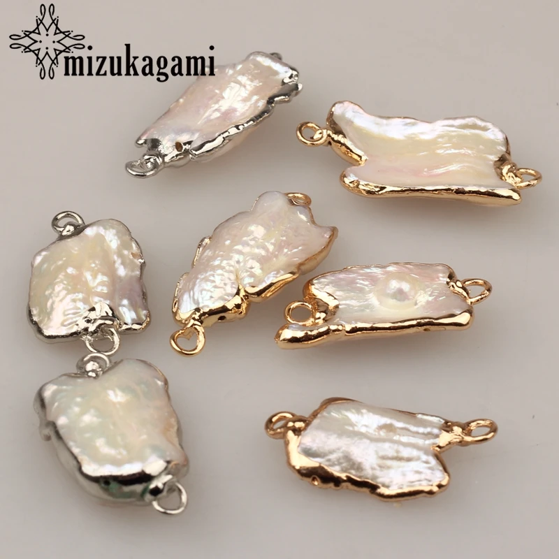 

1pcs Natural Pearl Charms Irregular Geometry Double Hole Connectors Beads For DIY Jewelry Earrings Making Accessories