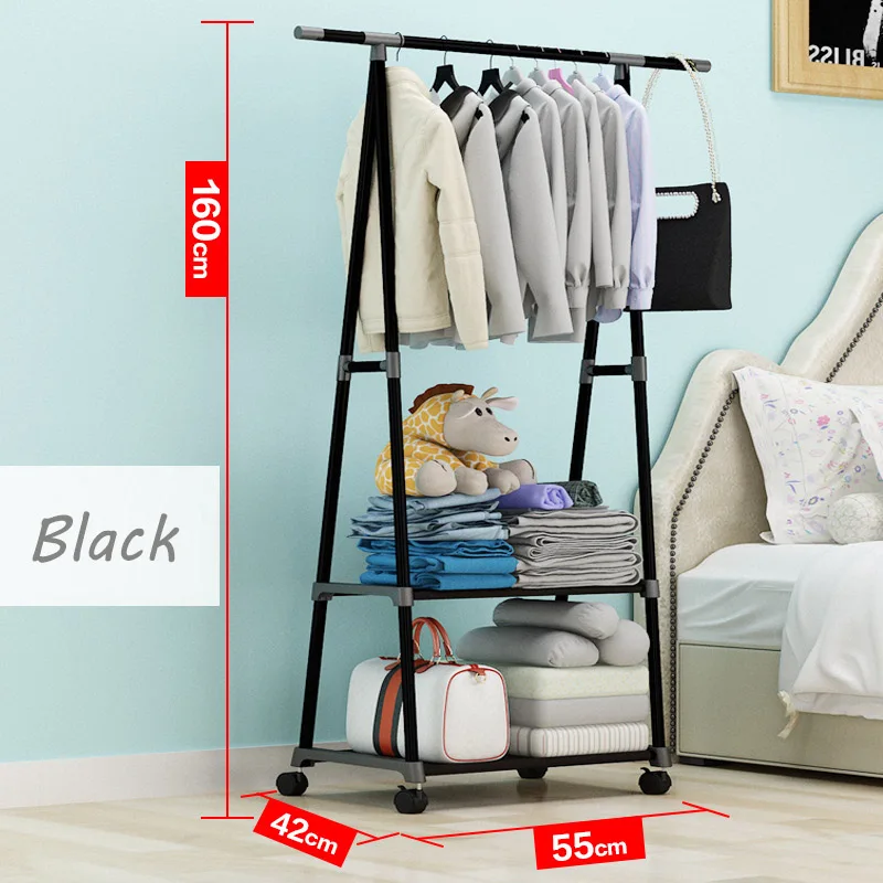 Вешалка для одежды из нетканых материалов из нержавеющей стали простая сборка может быть удалена спальня перемещена треугольная вешалка для одежды шкаф мебель - Цвет: Черный